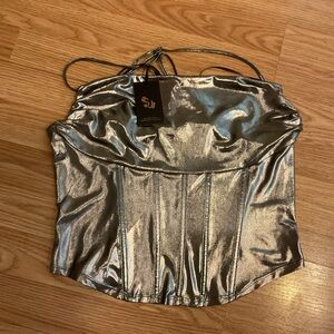 NWT-SINCERELY JULES SZ.M. Metallic Silver CORSET TOP 30” Chest